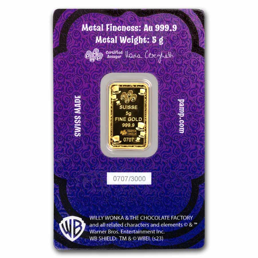 5 gram Gold Bar - PAMP Suisse Willy Wonka Golden Ticket with Slip